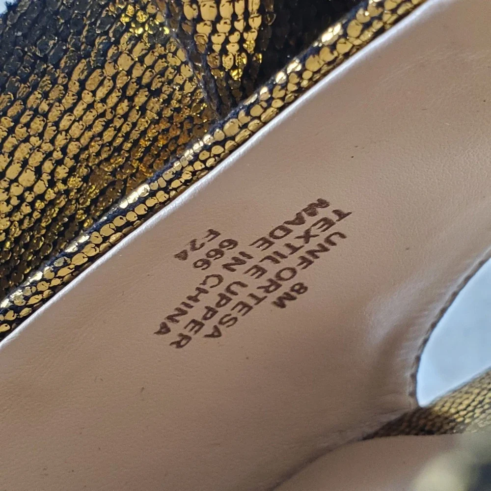 Unisa Fortesa Women Sandal Sz 8 M Gold Metallic Ruffle Ankle Strap Stiletto Heel